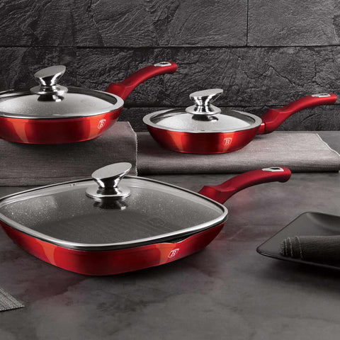  BH/6189, juego de 6 sartenes, burdeos, rojo, juego de 6 sartenes, sartén, juego de sartenes, juego de sartenes con tapa, sartén, juego de sartenes, sartén para parrilla, utensilios de cocina, cocina, sartenes, juego de sartenes