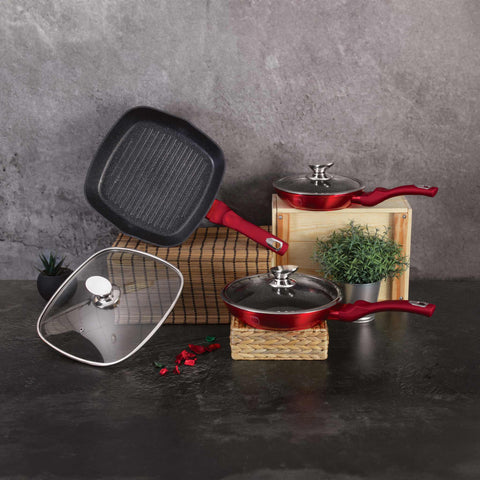  BH/6189, juego de 6 sartenes, burdeos, rojo, juego de 6 sartenes, sartén, juego de sartenes, juego de sartenes con tapa, sartén, juego de sartenes, sartén para parrilla, utensilios de cocina, cocina, sartenes, juego de sartenes