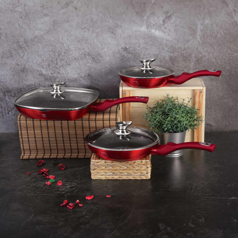  BH/6189, juego de 6 sartenes, burdeos, rojo, juego de 6 sartenes, sartén, juego de sartenes, juego de sartenes con tapa, sartén, juego de sartenes, sartén para parrilla, utensilios de cocina, cocina, sartenes, juego de sartenes