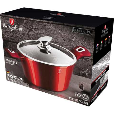 BH/6192, Cacerola con tapa 30cm, Burdeos, Rojo, Cacerola 30 cm, Cacerola, Olla, Cacerola con tapa, Batería de cocina, Cocina, Ollas y cazuelas