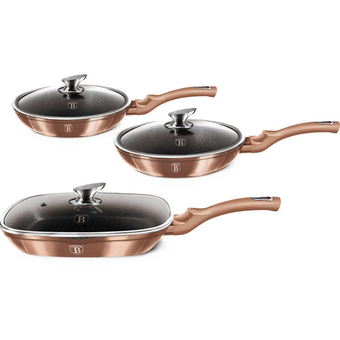  BH/6195, juego de 6 sartenes, oro rosa, juego de 6 sartenes, sartén, juego de sartenes, juego de sartenes con tapa, sartén, juego de sartenes, sartén para parrilla, utensilios de cocina, cocina, sartenes, juego de sartenes