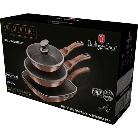  BH/6195, juego de 6 sartenes, oro rosa, juego de 6 sartenes, sartén, juego de sartenes, juego de sartenes con tapa, sartén, juego de sartenes, sartén para parrilla, utensilios de cocina, cocina, sartenes, juego de sartenes