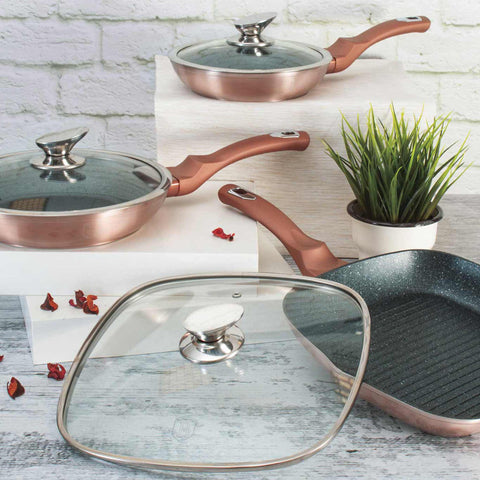  BH/6195, juego de 6 sartenes, oro rosa, juego de 6 sartenes, sartén, juego de sartenes, juego de sartenes con tapa, sartén, juego de sartenes, sartén para parrilla, utensilios de cocina, cocina, sartenes, juego de sartenes