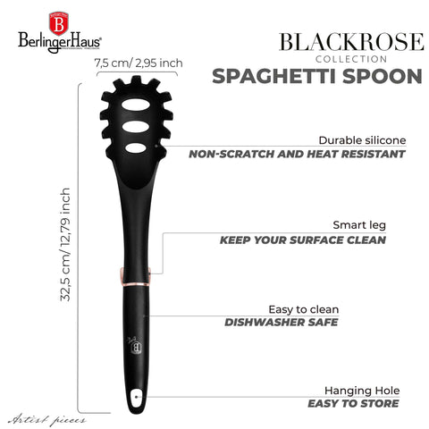 Product image of Spaghetti spoon. Part of the Black Rose Collection . Features: • Material: nylon • Color: black- rose gold REGISTERED DESIGN BY BERLINGER HAUS!. (Studio view). Official Berlinger Haus product, boosted by Promintra sl.