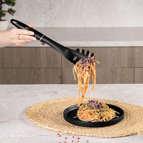 Product image of Spaghetti spoon. Part of the Black Rose Collection . Features: • Material: nylon • Color: black- rose gold REGISTERED DESIGN BY BERLINGER HAUS!. (Studio view). Official Berlinger Haus product, boosted by Promintra sl.