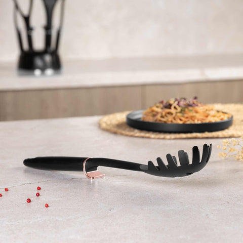 Product image of Spaghetti spoon. Part of the Black Rose Collection . Features: • Material: nylon • Color: black- rose gold REGISTERED DESIGN BY BERLINGER HAUS!. (Studio view). Official Berlinger Haus product, boosted by Promintra sl.