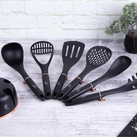 Juego de herramientas de cocina, herramientas de cocina, utensilios de cocina, utensilios de cocina, aparatos de cocina, soporte, juego de herramientas de cocina con soporte, negro, oro rosa, BH/6209 BH/6209A, BH/6209AN