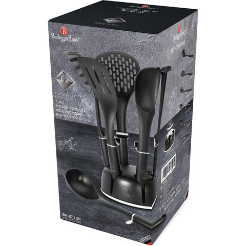  BH/6218N, BH/6218, juego de herramientas de cocina de 7 piezas con soporte, negro, plateado, juego de herramientas de cocina con soporte y pata inteligente, juego de herramientas de cocina, herramientas de cocina, utensilios de cocina, utensilios de cocina, aparatos de cocina, soporte, juego de utensilios