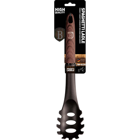 Product image of Spaghetti spoon. Part of the Ebony Rosewood Collection . Features: • Material: nylon • Color: black- ebony rosewood REGISTERED DESIGN BY BERLINGER HAUS!. (Studio view). Official Berlinger Haus product, boosted by Promintra sl.
