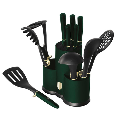 BH/6250NAL, BH/6250, BH/6250A, BH/6250NA, juego de cuchillos y herramientas de 12 piezas, esmeralda, verde, juego de cuchillos y herramientas de 12 piezas, juego de cuchillos, juego de herramientas, cuchillos, herramientas de cocina, soporte, utensilios de cocina, juego de utensilios