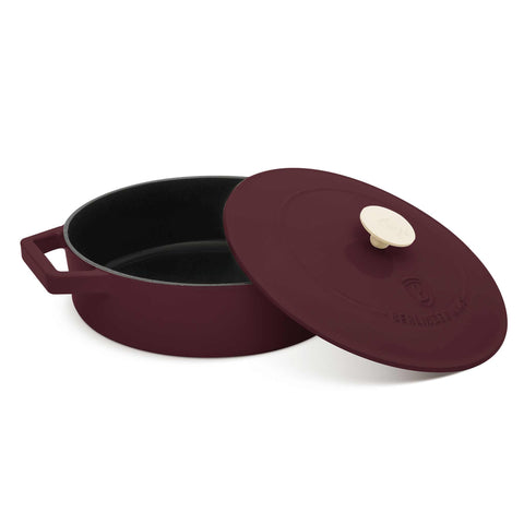  BH/6263, Olla baja de 26 cm de hierro fundido, Burdeos mate, Olla baja de 26 cm, hierro fundido, olla baja, olla baja con tapa, olla, utensilios de cocina, cocina, Ollas y cazuelas