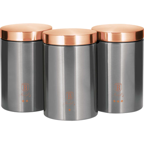  BH/6273, juego de 3 botes, gris, juego de botes a., juego de botes, botes de cocina, contenedores de almacenamiento, almacenamiento de alimentos, bote