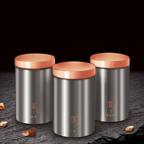  BH/6273, juego de 3 botes, gris, juego de botes a., juego de botes, botes de cocina, contenedores de almacenamiento, almacenamiento de alimentos, bote