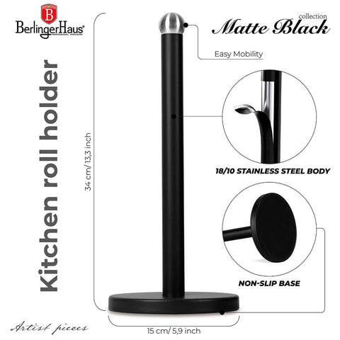 BH/6295N, BH/6295, Portarrollos de cocina, Negro, Plateado, Portarrollos de papel, Utensilios de cocina