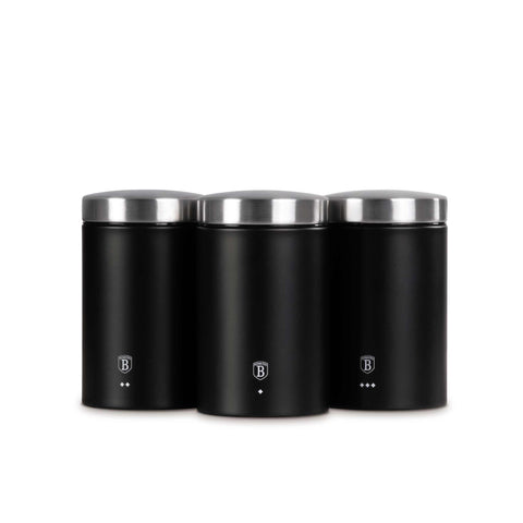 BH/6296N,BH/6296,Juego de 3 botes,Negro,Plateado,juego de botes a.,juego de botes,botes de cocina,contenedores de almacenamiento,Almacenamiento de alimentos,Bote