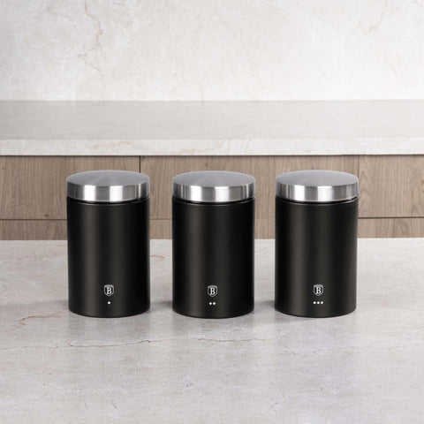 BH/6296N,BH/6296,Juego de 3 botes,Negro,Plateado,juego de botes a.,juego de botes,botes de cocina,contenedores de almacenamiento,Almacenamiento de alimentos,Bote