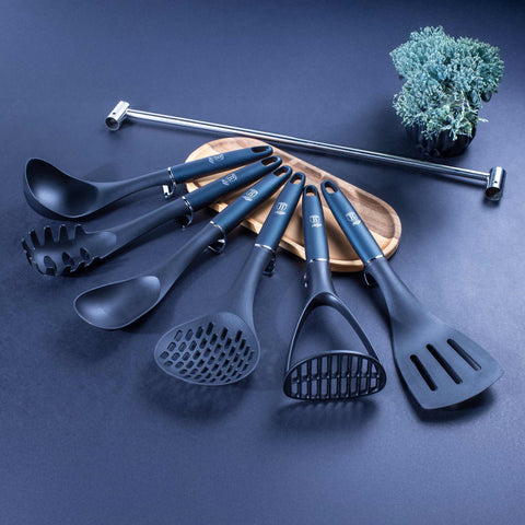 BH/6326, Juego de herramientas de cocina de 7 piezas con percha de acero inoxidable, Aguamarina, Azul, Juego de herramientas de cocina de 7 piezas con percha y pata inteligente, juego de herramientas de cocina, herramientas de cocina, utensilios de cocina, utensilios de cocina, aparatos de cocina, percha de acero inoxidable, Juego de utensilios