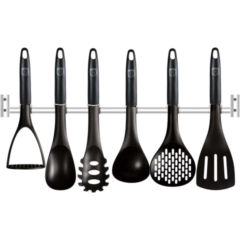 Juego de herramientas de cocina, herramientas de cocina, utensilios de cocina, utensilios de cocina, aparatos de cocina, percha de acero inoxidable, Juego de herramientas de cocina de 7 piezas con percha, negro/plata,,BH/6327