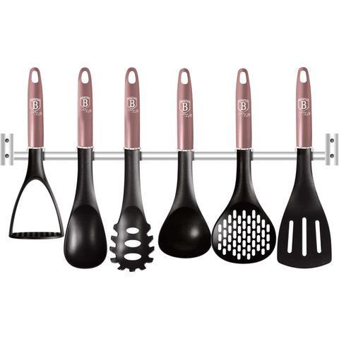 BH/6329, juego de herramientas de cocina de 7 piezas con percha de acero inoxidable, rosa, juego de herramientas de cocina de 7 piezas con percha, juego de herramientas de cocina, herramientas de cocina, utensilios de cocina, utensilios de cocina, aparatos de cocina, percha de acero inoxidable