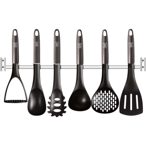 Juego de herramientas de cocina, herramientas de cocina, utensilios de cocina, utensilios de cocina, aparatos de cocina, percha de acero inoxidable, Juego de herramientas de cocina de 7 piezas con percha, gris oscuro,,BH/6330