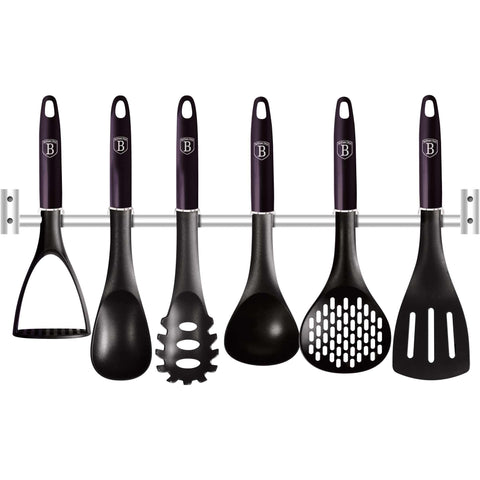  BH/6331, Juego de herramientas de cocina de 7 piezas con percha de acero inoxidable, Morado, Juego de herramientas de cocina de 7 piezas con percha y pata inteligente, juego de herramientas de cocina, herramientas de cocina, utensilios de cocina, utensilios de cocina, aparatos de cocina, percha de acero inoxidable, Juego de utensilios