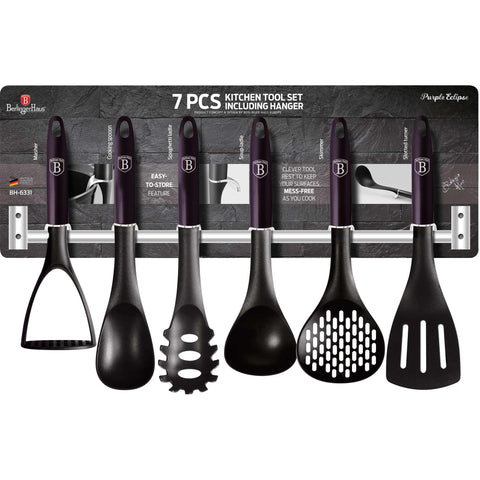 Juego de herramientas de cocina, herramientas de cocina, utensilios de cocina, utensilios de cocina, aparatos de cocina, percha de acero inoxidable, Juego de herramientas de cocina de 7 piezas con percha, morado,,BH/6331