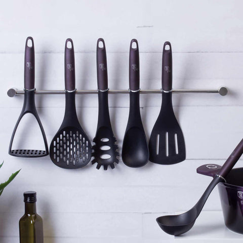  BH/6331, Juego de herramientas de cocina de 7 piezas con percha de acero inoxidable, Morado, Juego de herramientas de cocina de 7 piezas con percha y pata inteligente, juego de herramientas de cocina, herramientas de cocina, utensilios de cocina, utensilios de cocina, aparatos de cocina, percha de acero inoxidable, Juego de utensilios