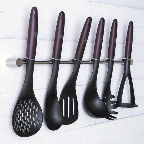  BH/6331, Juego de herramientas de cocina de 7 piezas con percha de acero inoxidable, Morado, Juego de herramientas de cocina de 7 piezas con percha y pata inteligente, juego de herramientas de cocina, herramientas de cocina, utensilios de cocina, utensilios de cocina, aparatos de cocina, percha de acero inoxidable, Juego de utensilios