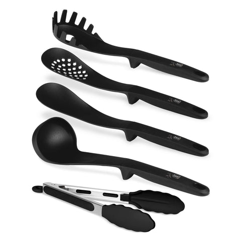  BH/6338, BH/6338N, Juego de utensilios de cocina de 5 piezas, Negro mate, Juego de utensilios de cocina de 5 piezas, Juego de herramientas de cocina, Herramientas de cocina, Utensilios de cocina, Utensilios de cocina, Utensilios de cocina, Cucharón para sopa, Cuchara para cocinar, Espumadera, Cucharón para espaguetis, Pinza para alimentos, Juego de utensilios