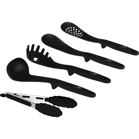 Juego de herramientas de cocina, herramientas de cocina, utensilios de cocina, utensilios de cocina, aparatos de cocina, cucharón para sopa, cuchara para cocinar, espumadera, cucharón para espaguetis, pinza para alimentos, juego de herramientas de cocina de 5 piezas, negro mate, NUEVO, ,BH/6338