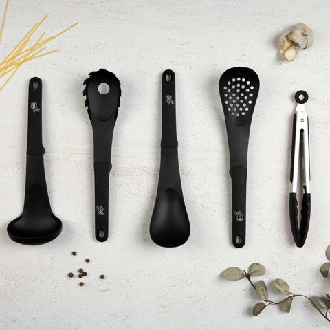  BH/6338, BH/6338N, Juego de utensilios de cocina de 5 piezas, Negro mate, Juego de utensilios de cocina de 5 piezas, Juego de herramientas de cocina, Herramientas de cocina, Utensilios de cocina, Utensilios de cocina, Utensilios de cocina, Cucharón para sopa, Cuchara para cocinar, Espumadera, Cucharón para espaguetis, Pinza para alimentos, Juego de utensilios