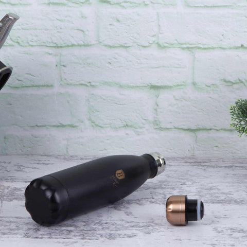  BH/6400A, termo de vacío de 0,5 l, color negro y oro rosa, termo de vacío, termo para alimentos