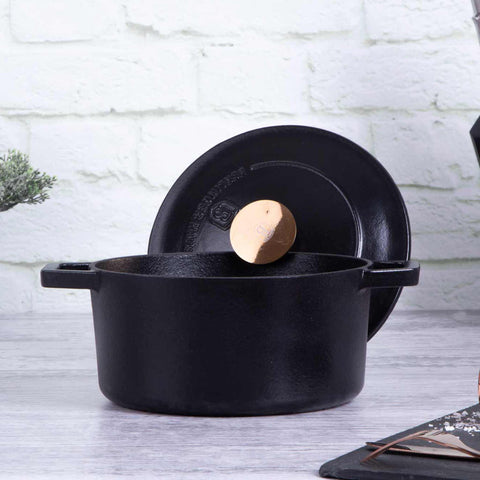  BH/6491, Cacerola de hierro fundido de 20 cm, Negra, Oro rosa, Cacerola de 20 cm, Hierro fundido, Cacerola, Olla, Cacerola con tapa, Utensilios de cocina, Cocina, Ollas y cacerolas