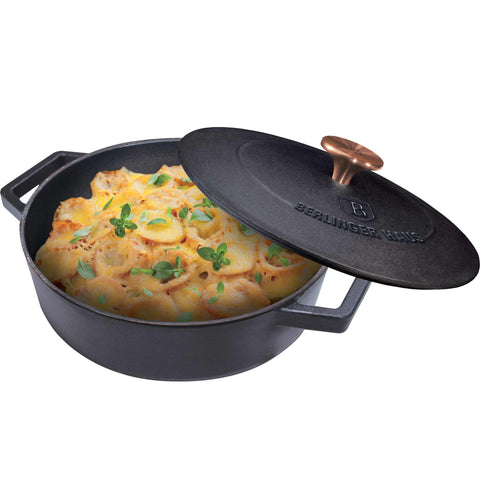  BH/6493, Olla baja de 26 cm de hierro fundido, Negro, Oro rosa, Olla baja de 26 cm, hierro fundido, olla baja, olla baja con tapa, olla, utensilios de cocina, cocina, Ollas y cazuelas