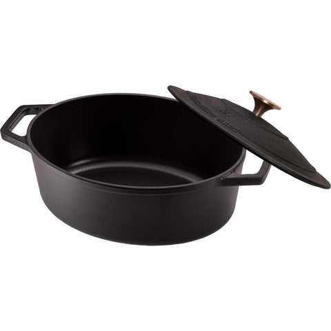 asador, asador ovalado, asador con tapa, utensilios para hornear, hornear, hierro fundido, hierro fundido, asador ovalado de 30 cm, negro/oro rosa,,BH/6494