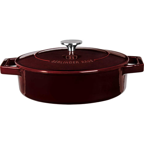 BH/6498, Olla baja de 26 cm de hierro fundido, color burdeos, rojo, olla baja de 26 cm, hierro fundido, olla baja, olla baja con tapa, olla, utensilios de cocina, cocina, ollas y cazuelas