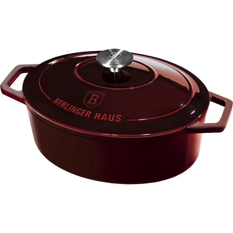 asador, asador ovalado, asador con tapa, utensilios para hornear, hornear, hierro fundido, hierro fundido, asador ovalado de 30 cm, burdeos/rojo,BH/6499