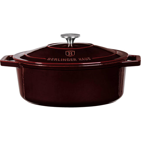 BH/6499, Asador ovalado 30 cm hierro fundido, burdeos, rojo, asador ovalado 30 cm, hierro fundido, asador, asador ovalado, asador con tapa, utensilios para hornear, hornear, hierro fundido