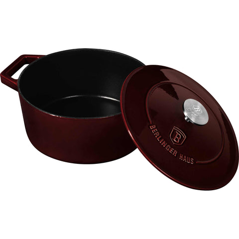  BH/6516, Cacerola de hierro fundido de 20 cm, color burdeos, rojo, cacerola de 20 cm, hierro fundido, cacerola, olla, cacerola con tapa, utensilios de cocina, cocina, ollas y cazuelas