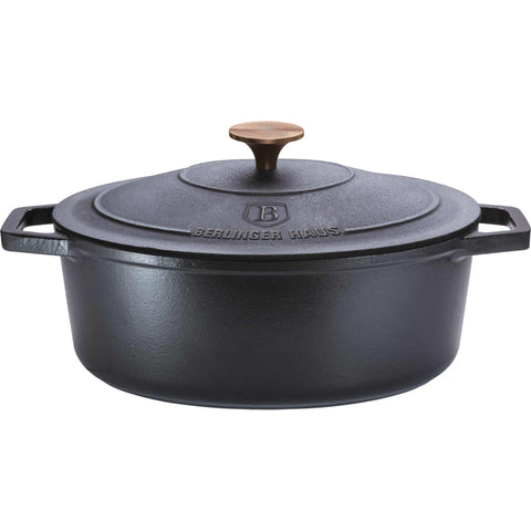 asador, asador ovalado, asador con tapa, utensilios para hornear, hornear, hierro fundido, hierro fundido, asador ovalado de 32 cm, negro/oro rosa,,BH/6518