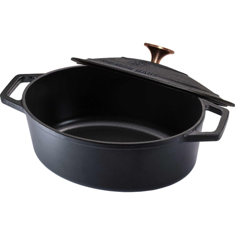 asador, asador ovalado, asador con tapa, utensilios para hornear, hornear, hierro fundido, hierro fundido, asador ovalado de 32 cm, negro/oro rosa,,BH/6518