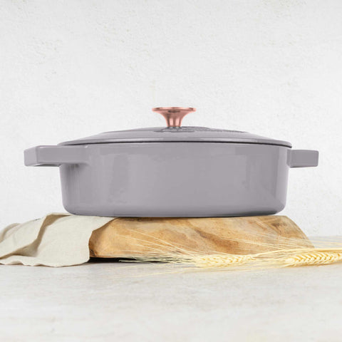 olla baja, olla baja con tapa, olla, batería de cocina, cocinar, hierro fundido, hierro fundido, olla baja de 26 cm, gris topo, NUEVO, ,BH/6527