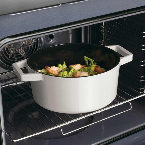 Product image of Casserole 24cm cast iron. Part of the Sahara Collection . Features: • Material: cast iron with 3 layers shiny ENAMEL coating • Size: Ø24*11 cm 4,35 L • Color: cream. (Studio view). Official Berlinger Haus product, boosted by Promintra sl.