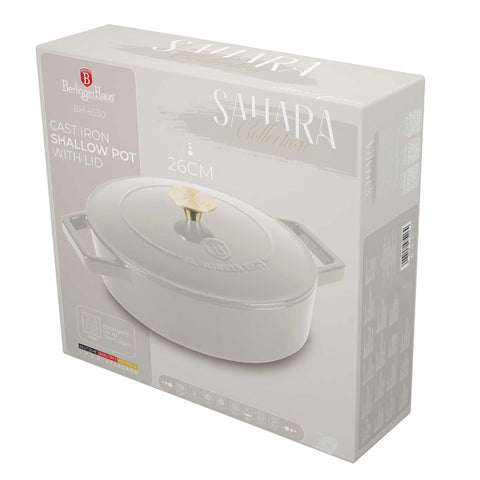  BH/6530, Olla baja de hierro fundido de 26 cm, color crema, olla baja de 26 cm, hierro fundido, olla baja, olla baja con tapa, olla, utensilios de cocina, cocina, ollas y cazuelas