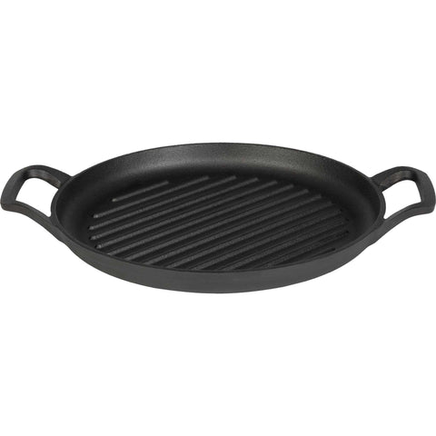 Product image of Round grill plate 33cm cast iron. Part of the Strong Mold Seria . Features: • Material: cast iron with outside/inside oil coating • Size: 32,9*25*2,5 cm 1,95 kg • Color: black. (Studio view). Official Berlinger Haus product, boosted by Promintra sl.