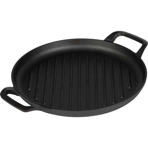 Product image of Round grill plate 33cm cast iron. Part of the Strong Mold Seria . Features: • Material: cast iron with outside/inside oil coating • Size: 32,9*25*2,5 cm 1,95 kg • Color: black. (Studio view). Official Berlinger Haus product, boosted by Promintra sl.