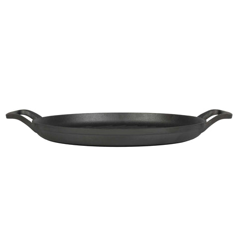 Product image of Round grill plate 33cm cast iron. Part of the Strong Mold Seria . Features: • Material: cast iron with outside/inside oil coating • Size: 32,9*25*2,5 cm 1,95 kg • Color: black. (Studio view). Official Berlinger Haus product, boosted by Promintra sl.