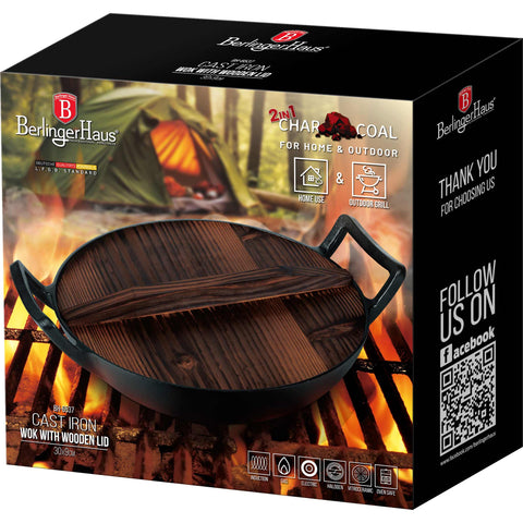  BH/6537,LP,BH,190,Wok con tapa de madera 30cm hierro fundido,Negro,exterior,wok 30 cm con tapa,hierro fundido,wok con tapa de madera,utensilios de cocina,cocinar,picnic,sartenes,Wok