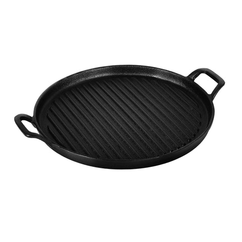 Product image of Round grill plate 30cm cast iron. Part of the Strong Mold Seria . Features: • Material: cast iron • Size: 30*2,15 cm • Color: black. (Studio view). Official Berlinger Haus product, boosted by Promintra sl.
