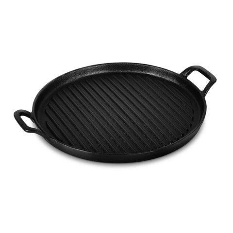 Product image of Round grill plate 30cm cast iron. Part of the Strong Mold Seria . Features: • Material: cast iron • Size: 30*2,15 cm • Color: black. (Studio view). Official Berlinger Haus product, boosted by Promintra sl.